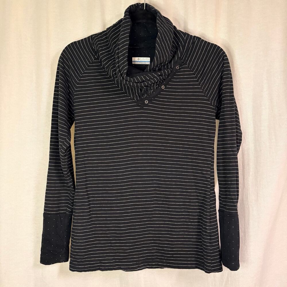 Columbia Striped Cowl Neck Top Womens Small Cotton Snap Collar
